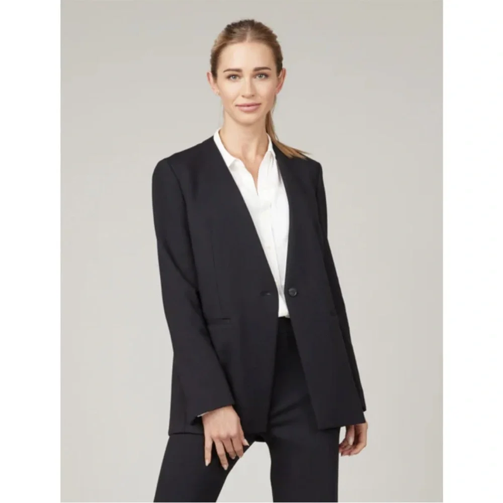 ▪️Spanx The Perfect Collarless Blazer Black Ponte Knit One Button NWT - Picture 2 of 13